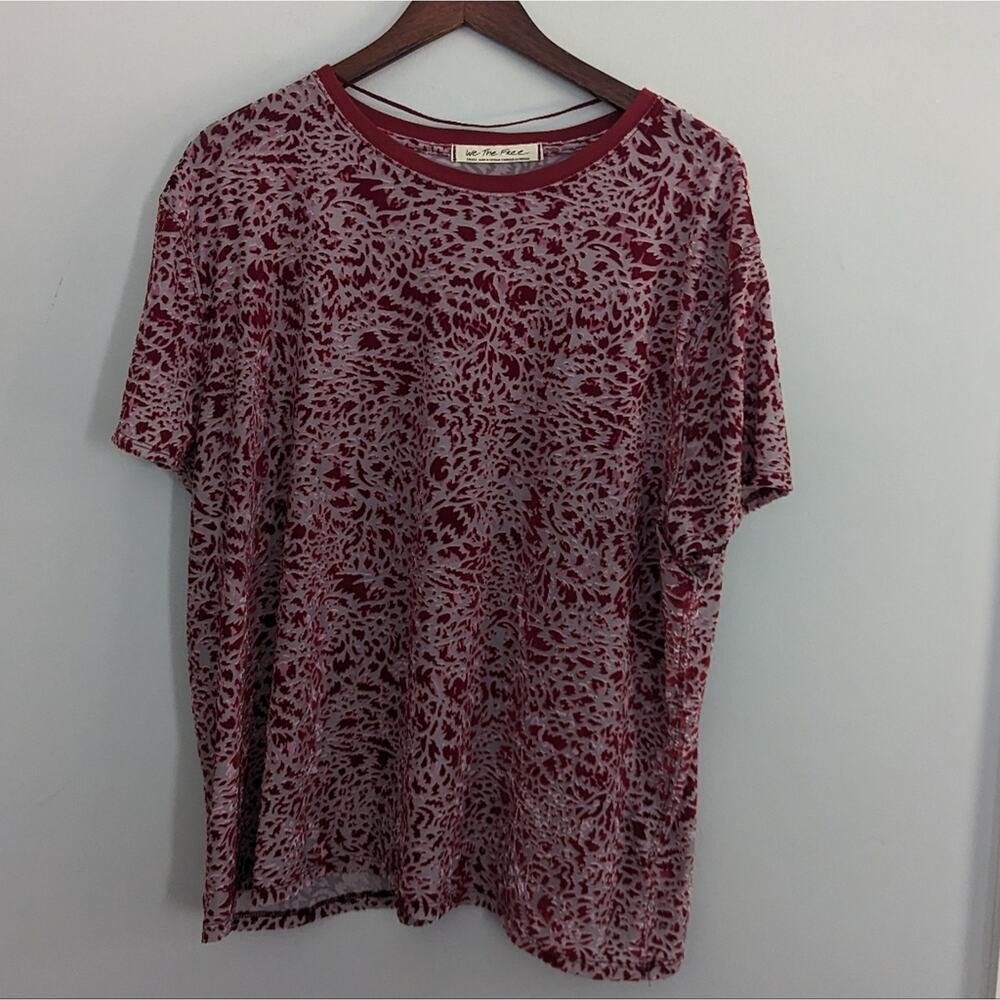 Women's Free People Velvet Burnout Teddy Red Cranberry Blouse Small Oversized - Picture 4 of 8
